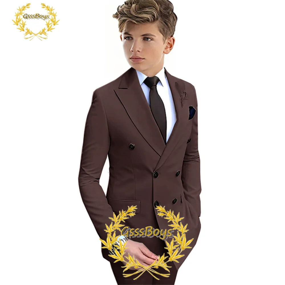Lavender Boys Suit 2 Piece Double Breasted Jacket Pants Kids Wedding Tuxedo Formal Party Clothes 2-16 Years Old Outfit 250219