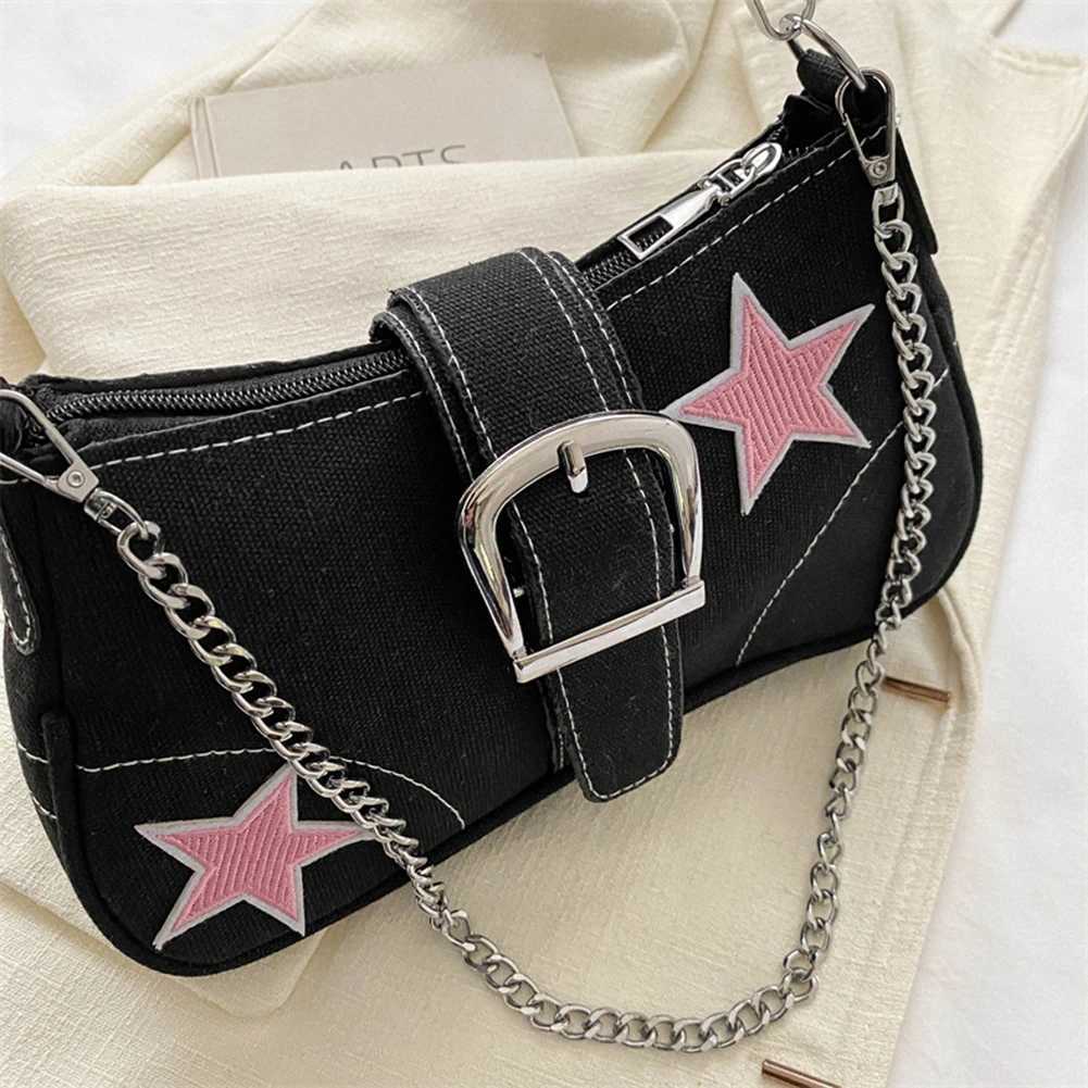Star Chain Shoulder Bag Y2k Women Satchel Hobo Bag Casual Canvas Versatile Crossbody Armpit Bag Girl Stylish Purses Y250218