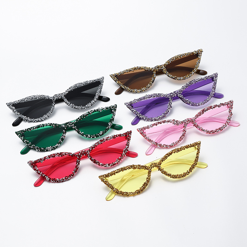 2025 New Diamond-encrusted Fashion Cat-eye Sunglasses Personality Candy-colored Sunglasses Trend Street Photo Sunglasses