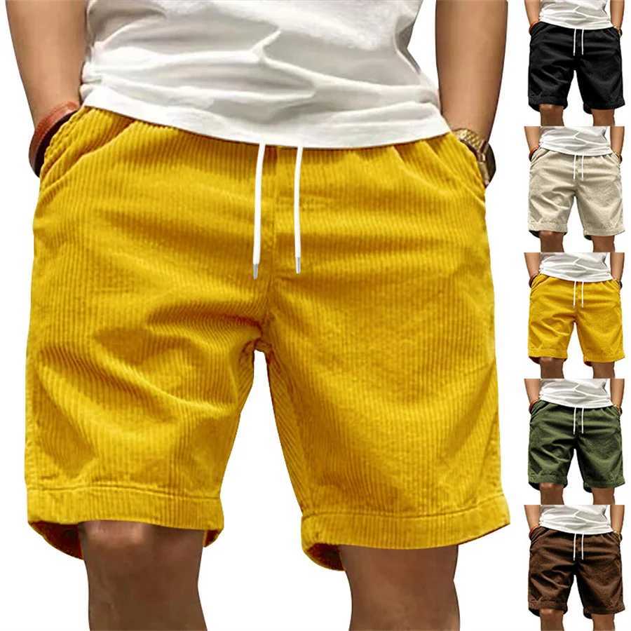 New 2025 Men Casual Corduroy Shorts Yellow Beach Short Pants Plus Size Male Drawstring Cargo Half Pants Retro Mens Clothing X250220