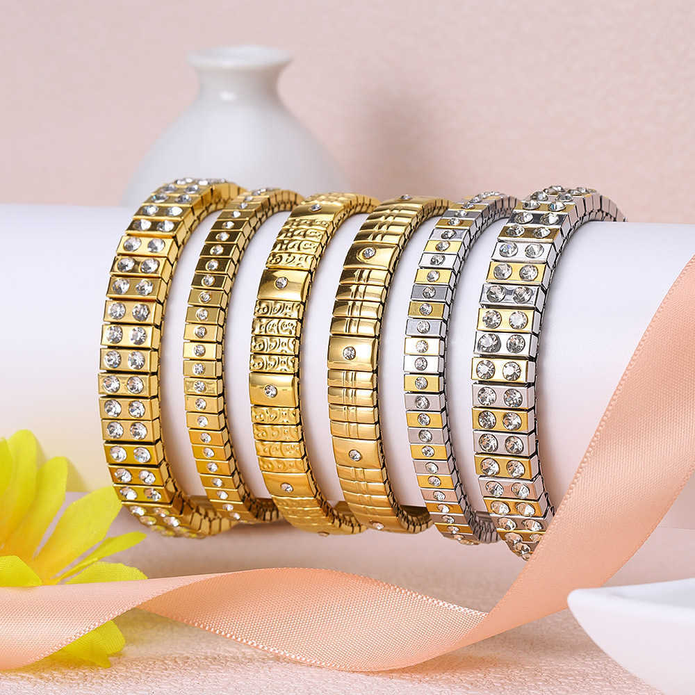 Charm Bracelets Summer girls stainless steel diamond studded elastic bracelet niche and high-end titanium steel non fading bracelet H25220