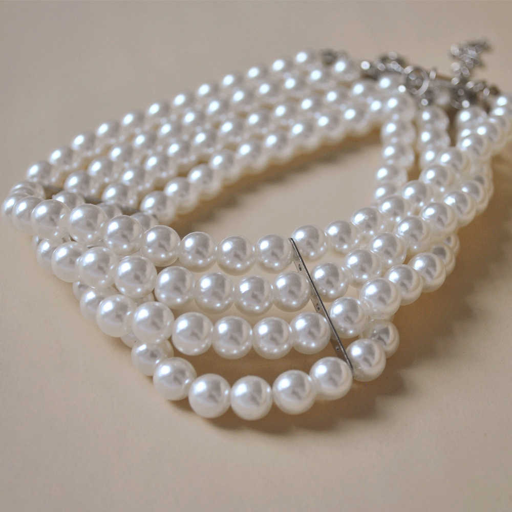 Pendant Necklaces Multi layer bead pearl necklace with feminine charm choker collarbone chain accessory H25219