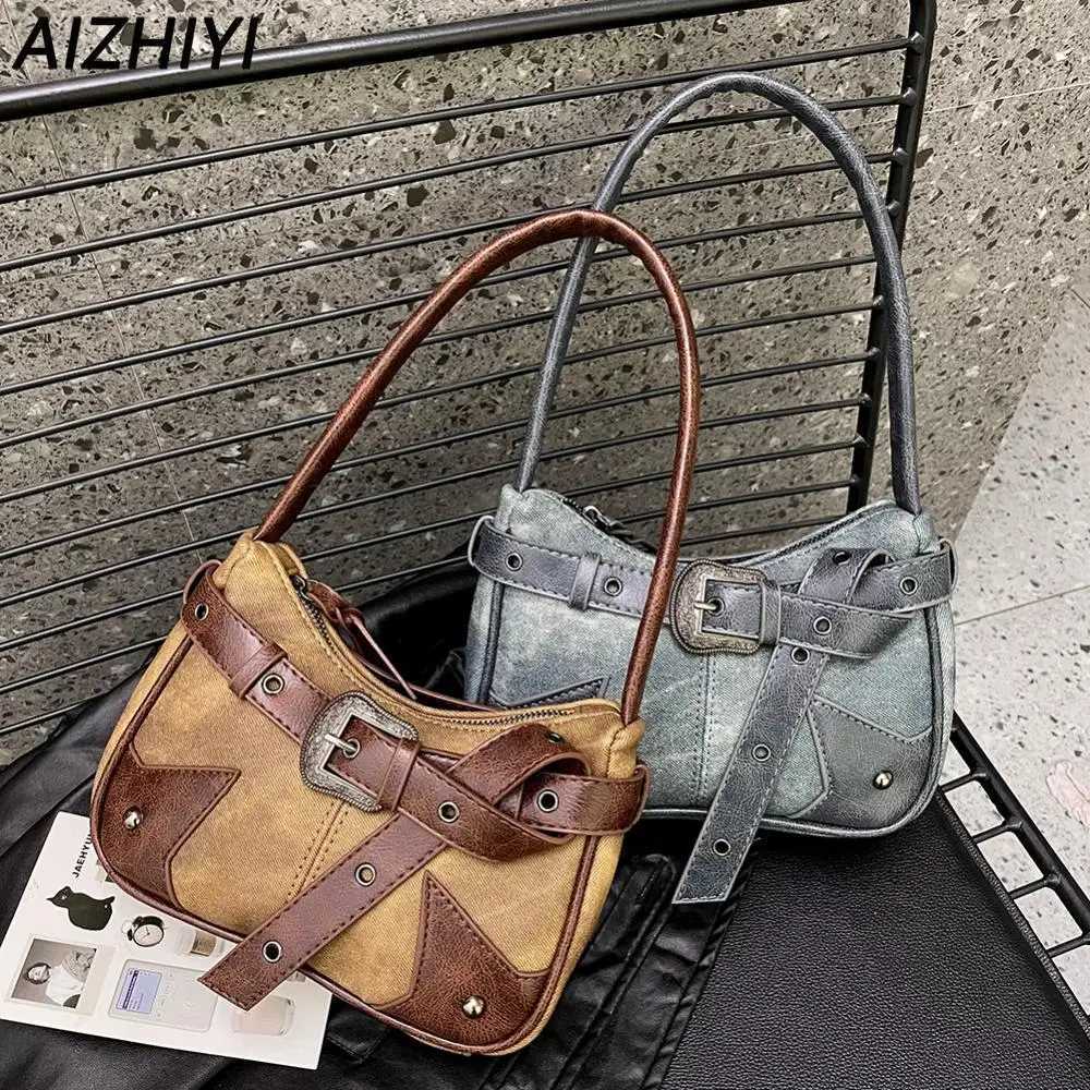 Women Vintage Underarm Bag Zipper Closure Belt Patchwork Armpit Bag Large Capacity Fashion Shoulder Bag for Outdoor Travel Y250218