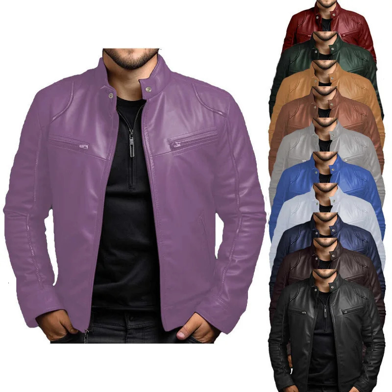 Mens Business PU Leather Jacket for Autumn and Winter Fashionable Stand Up Collar Casual Men 250210