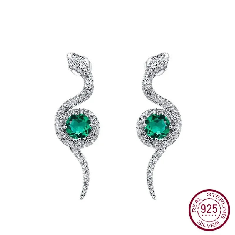Diamond Serpentine Womens Earrings S925 Pure Silver Emerald Wrapped Snake European and American Style 250220