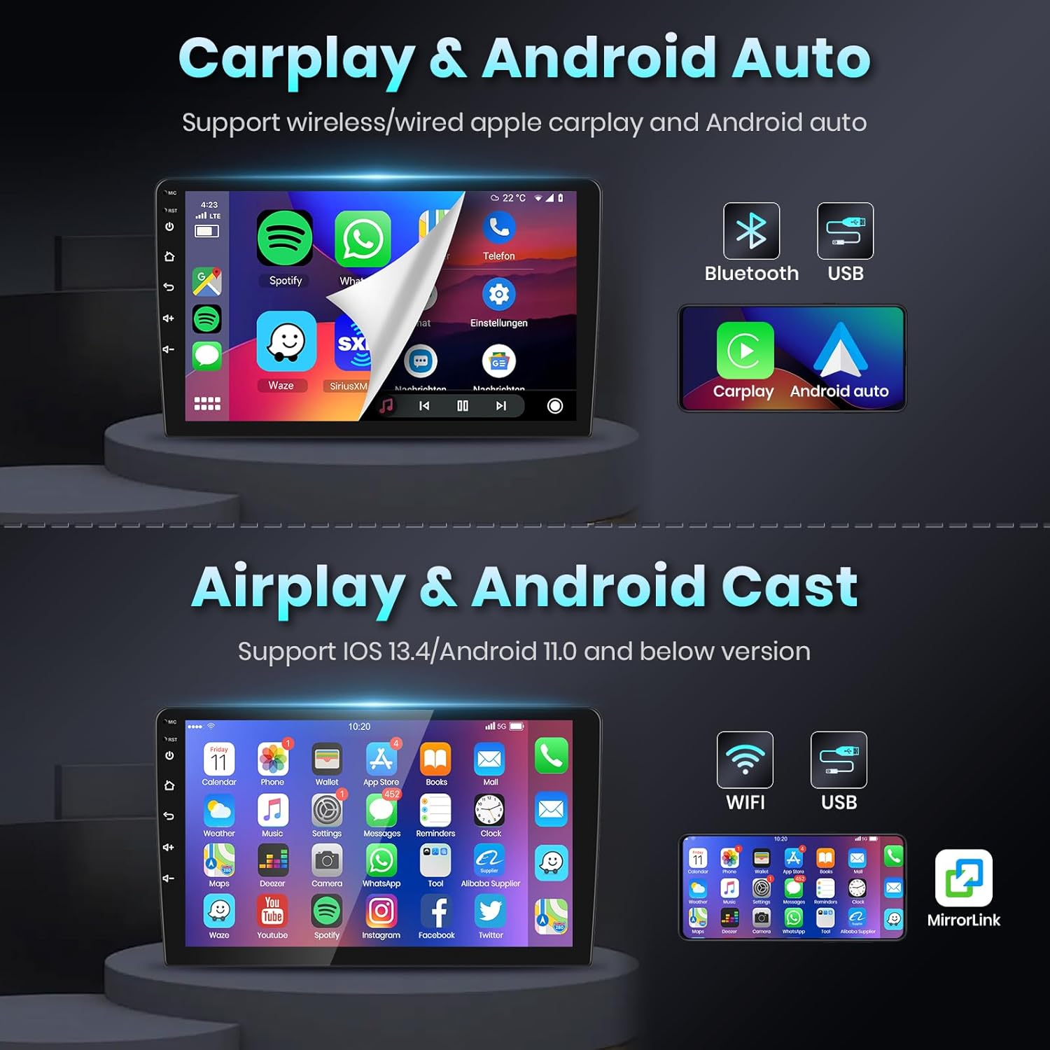 10.1 Inch Car Stereo 2G+32G Wireless CarPlay Auto for Honda Civic 2006-2011 Android Touch Screen Bluetooth Radio with Backup Camera GPS Navigation WiF