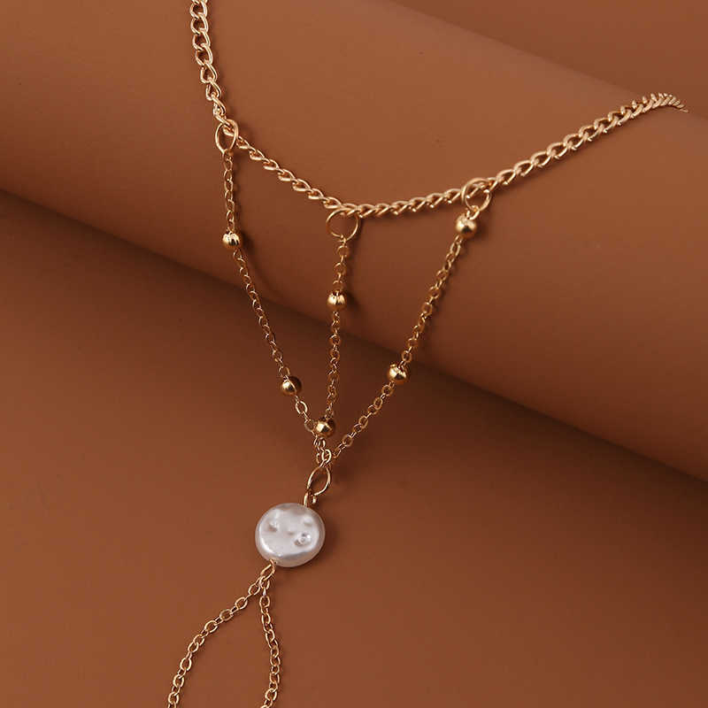 Charm Bracelets Beach minimalist and exaggerated pearl multi-layer finger chain womens bohemian trendy metal chain bracelet H25220