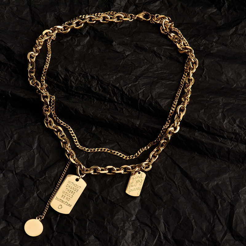 Pendant Necklaces Titanium steel ins multi-layer hip-hop collarbone chain womens brand thick chain niche design temperament street layering necklace t