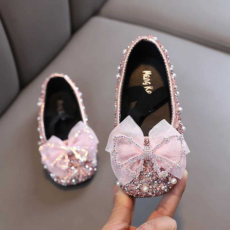 AINYFU Spring Childrens Lace Bow Princess Shoes Girls Colorful sequined Leather Shoes New Childrens Soft soled Wedding Shoes H807 X250220