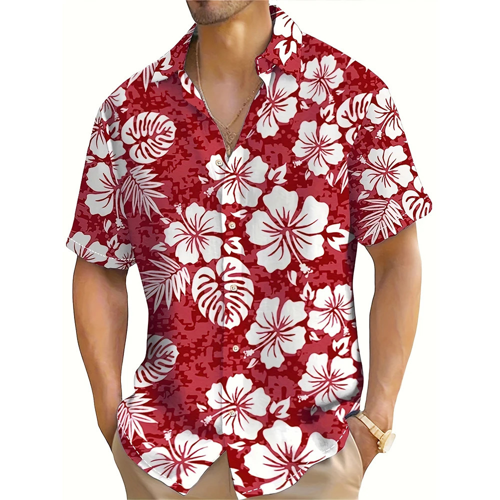 3D Floral Pattern Print Mens Short Sleeve Button Up Lapel Shirt For Summer Holiday Resort Hawaiian Style Shirt Men Oversized 250219