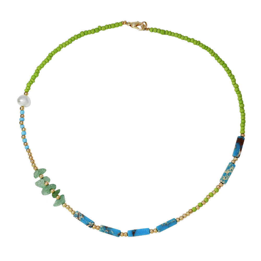 Pendant Necklaces Bohemian style pearl necklace womens summer agate green semi fashionable handmade collarbone necklace jewelry H25219