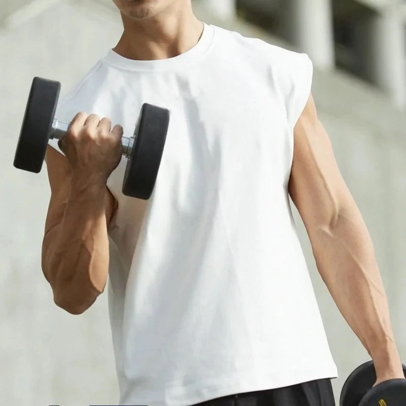 Men TankTop pure color cotton Summer vest Gym Muscle BodybuildingStreetwear sleeveless Shirt Workout Fitness SportLeisure 250219