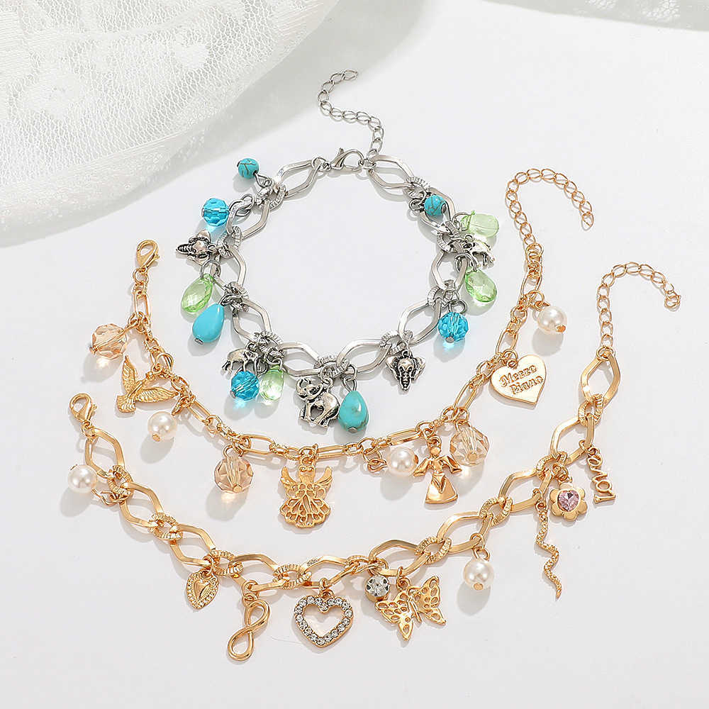 Charm Bracelets Exaggerated niche ins alloy bracelet womens fashion personality chain tassel multi-element bracelet H25220