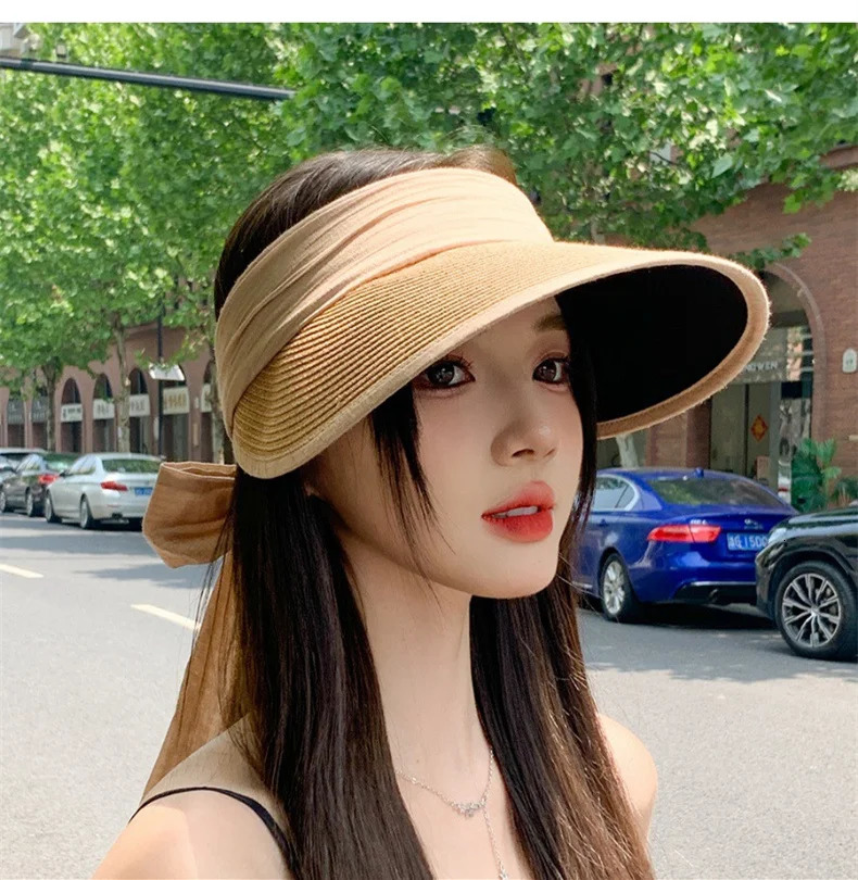 Color Blocking Ice Silk Hairband Hollow Top Hat Korean Fashion Shading Sunscreen Hat Student Outdoor Mountain Climbing Bow 250219