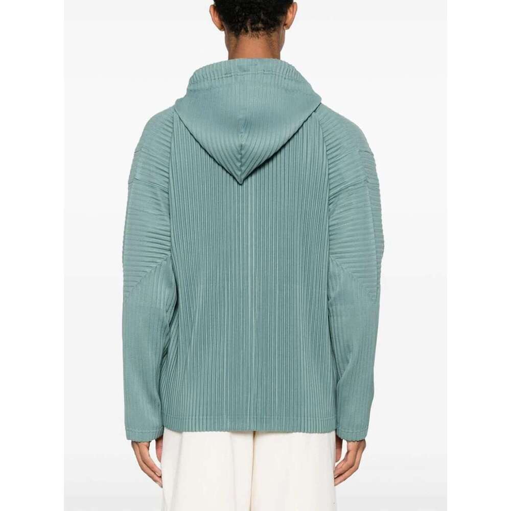 Men's Fine Pleated Hooded Jacket, Zipper, Ata Yake, Pleated Zones