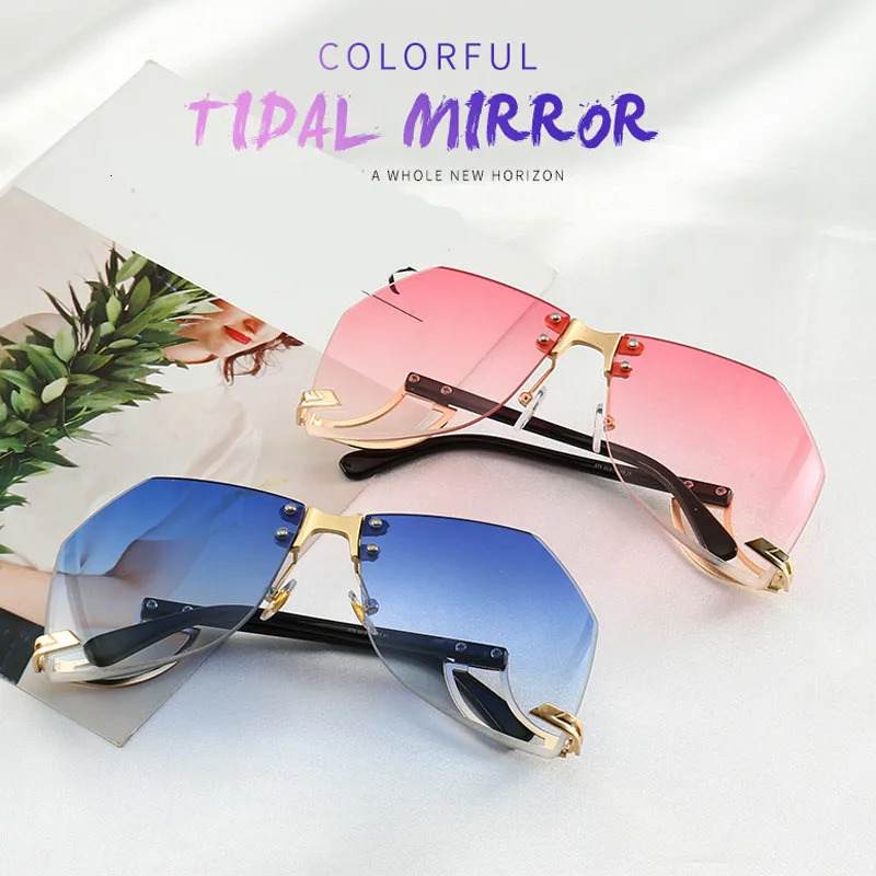 Irregular Rimless Sunglasses Women Alloy Frame Oversize Gradient Sun Glasses Fashion Female Clear Shades 250218