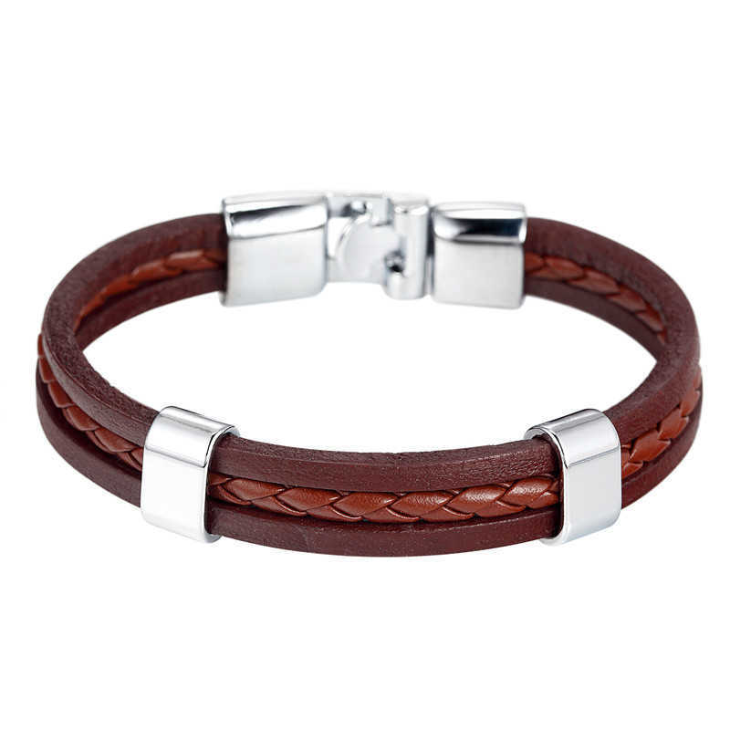 Charm Bracelets Leather hand woven bracelet multi-layer mens ID bracelet wristband H25220