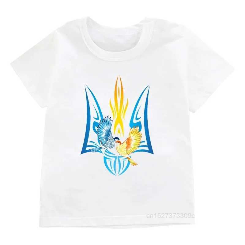 T-shirts Ukraine Burning Trident Graphic Print T-shirts for Girls Clothes ChildrenS Tshirt Boys Tops Kids White Round Neckl Short Sleeve H250220