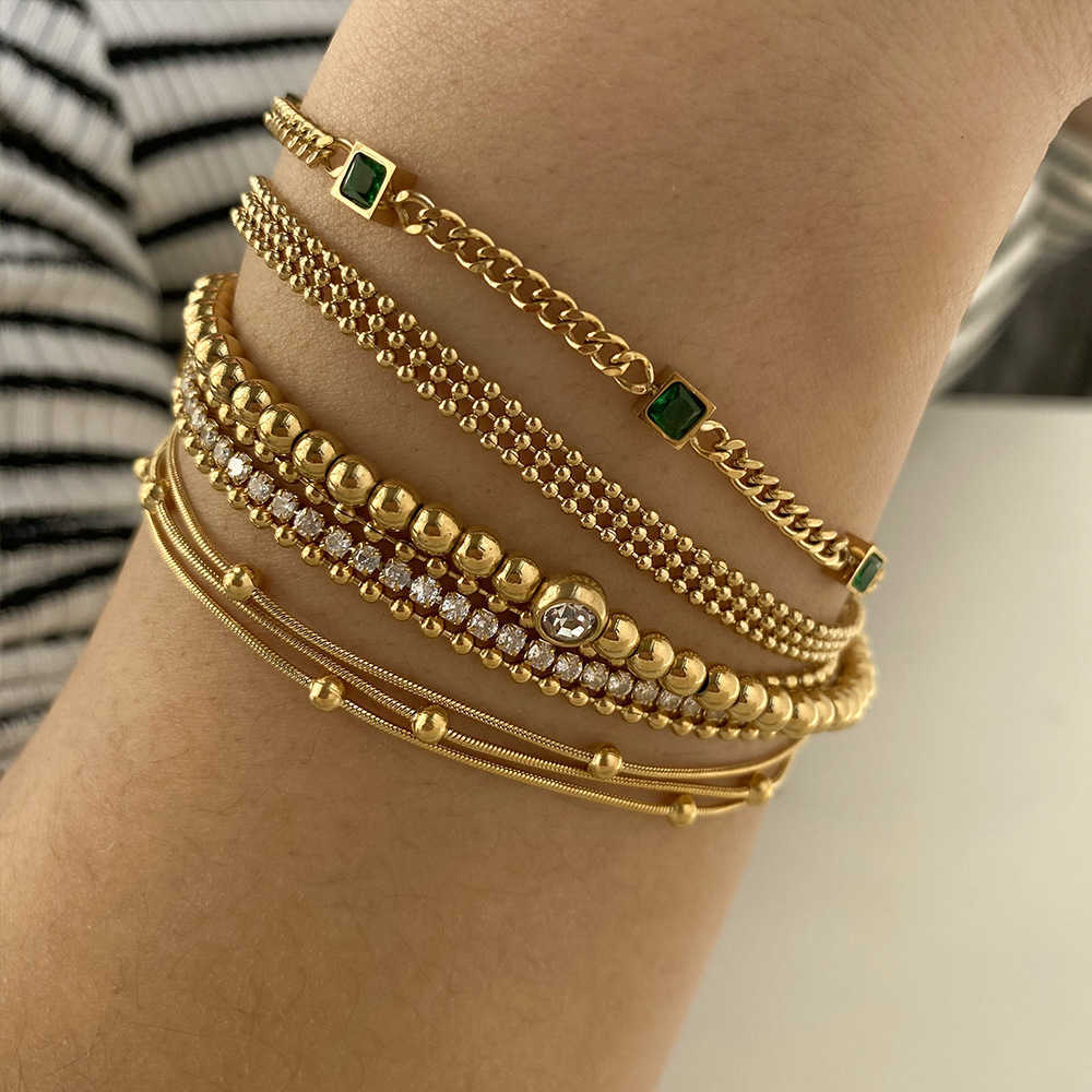Charm Bracelets Stainless Steel Stacked Bracelet PVD Plated Small Gold Beads Gold Chain Bracelet Handmade Bracelet Women Dongguan Titanium Steel Jewel
