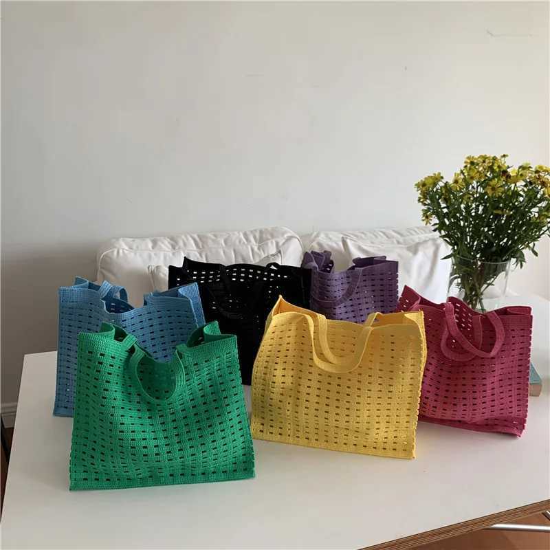 Summer Fashion Womens Woven Shoulder Bag Large Capacity Ladies Tote Handbags Shopping Bags Female Hollow Out Travel Beach Bag Z250219