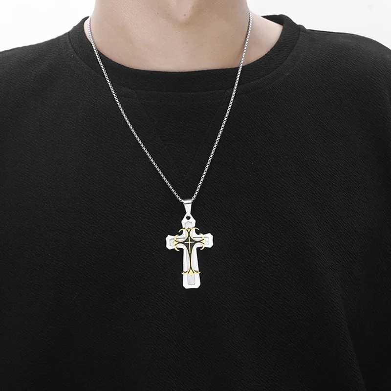 Fashion Creative Two Color Cross Necklace Double Cross Pendant Hip Hop Necklaces for Men Jesus Cross Jewelry Anniversary GiftXJ250219