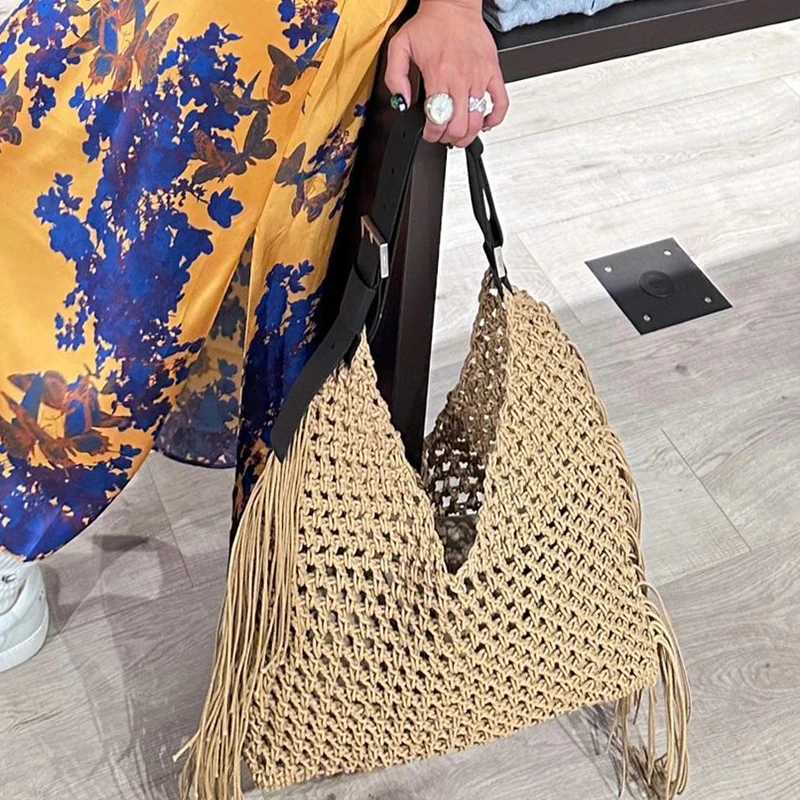 Bohemian Beach Bag For Women Luxury Designer Handbags Purses 2023 New In Nylon Rope To Weave Hollow Out Tassel With Inner Pocket Z250219