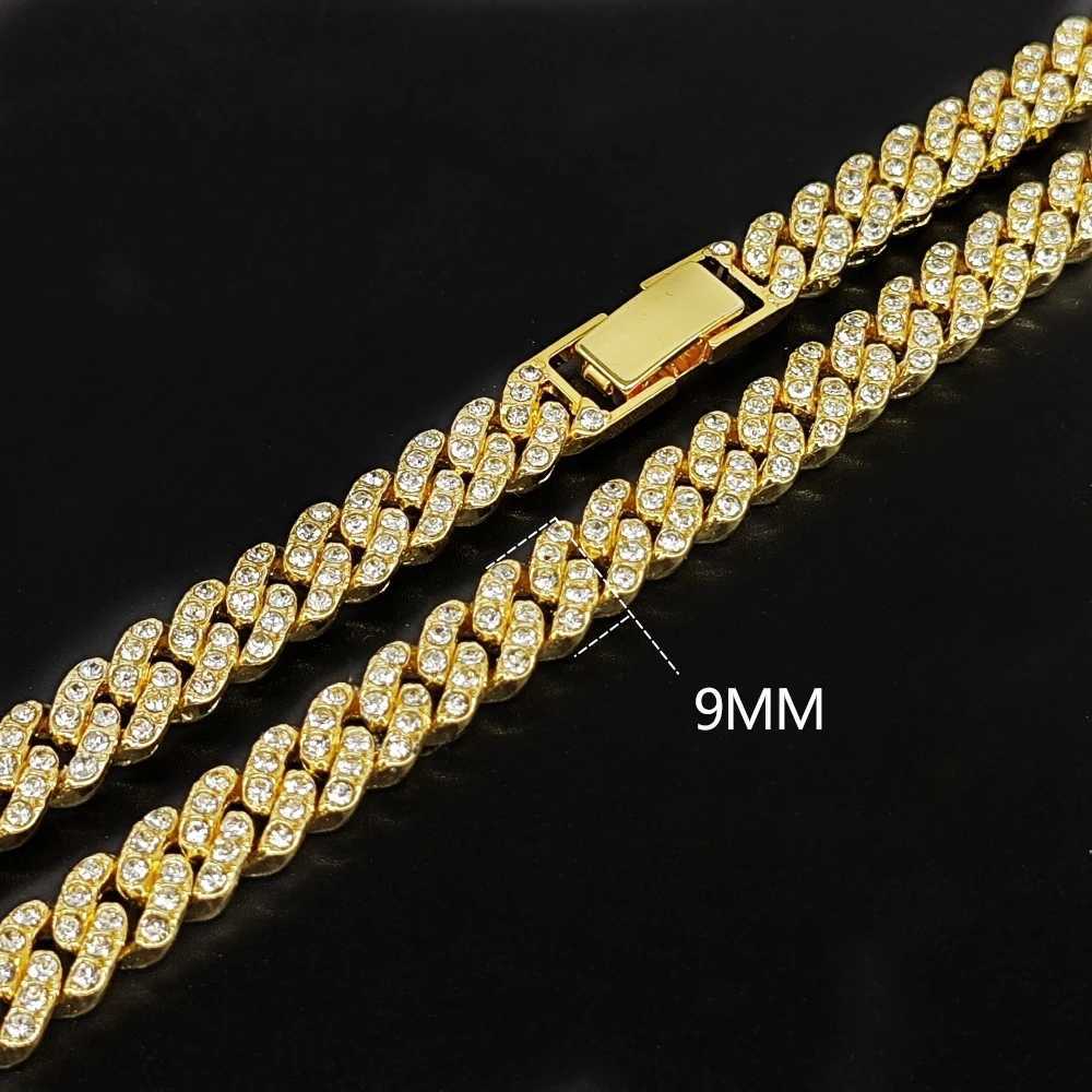 New 9MM Hip Hop Men Women Prong Cuban Link Chain Necklace Bling d Out 1 Row Rhinestone Paved Miami Cuban Chain Jewelry GiftXJ250219