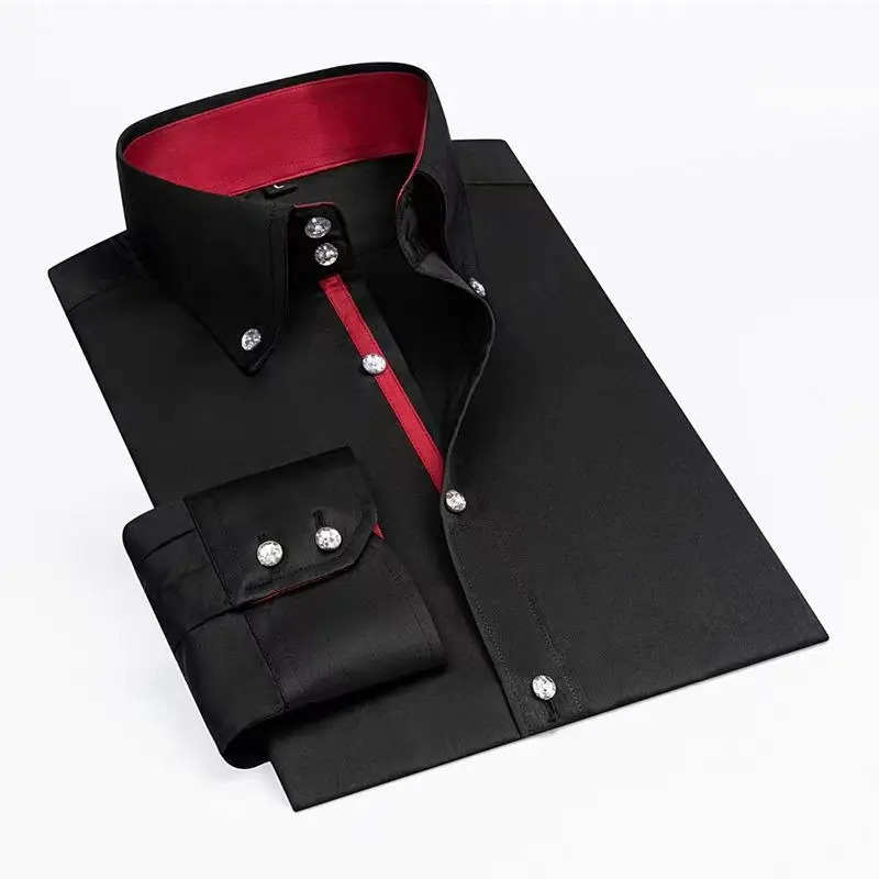Mens Dress Shirt Buttondown Collar Korean Fashion Male Formal Business Slim Fit Casual Long Sleeve White Shirts Autumn 250220