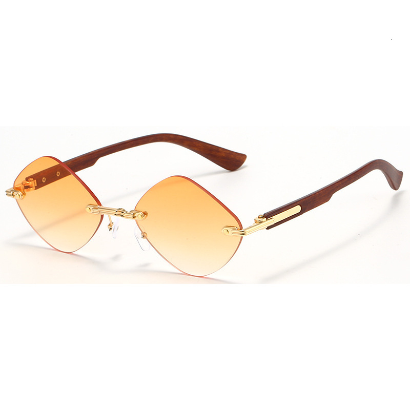 2025 Fashion Diamond-shaped Rimless Rimmed Sunglasses For Men And Women With Wood Grain Sunglasses