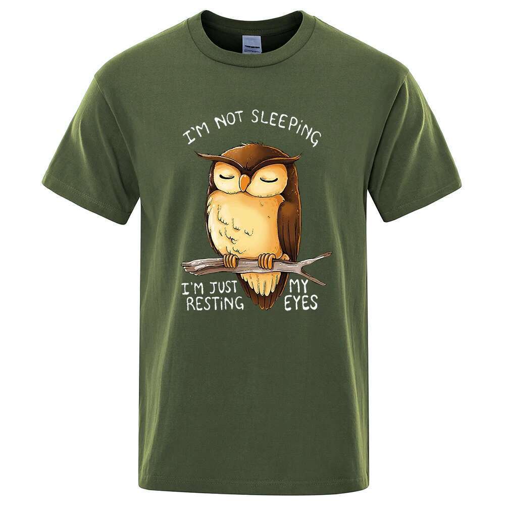 I'm just repairing my eyes. Owl cartoon printed men's streetwear, breathable oversized T-shirt, brand top, cotton casual T-shirt