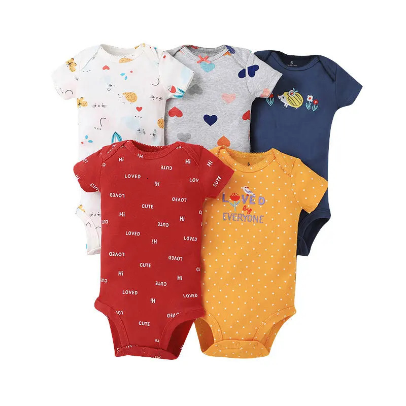 5PCS/Lot Baby Boys Girls Bodysuits 100% Cotton Short Sleeves Kids Clothes 6-24 Month born Baby Clothing bebe Jumpsuit 250220