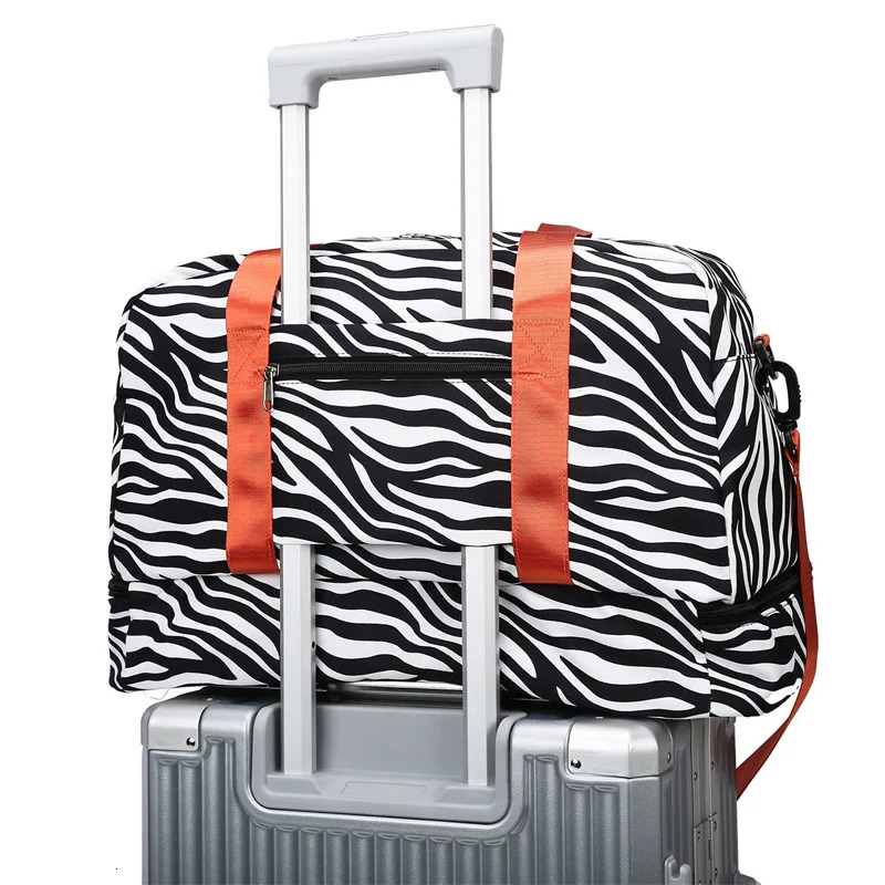 Travel Bag Womens Handbag Leopard Zebra Print Waterproof Large Size Luggage Fitness Dry Wet Separation Duffle Bag Weekend Bag 250214