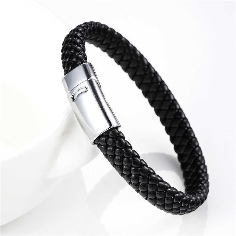 Charm Bracelets Hot selling mens stainless steel leather woven bracelet simple wristband trendy accessory H25220