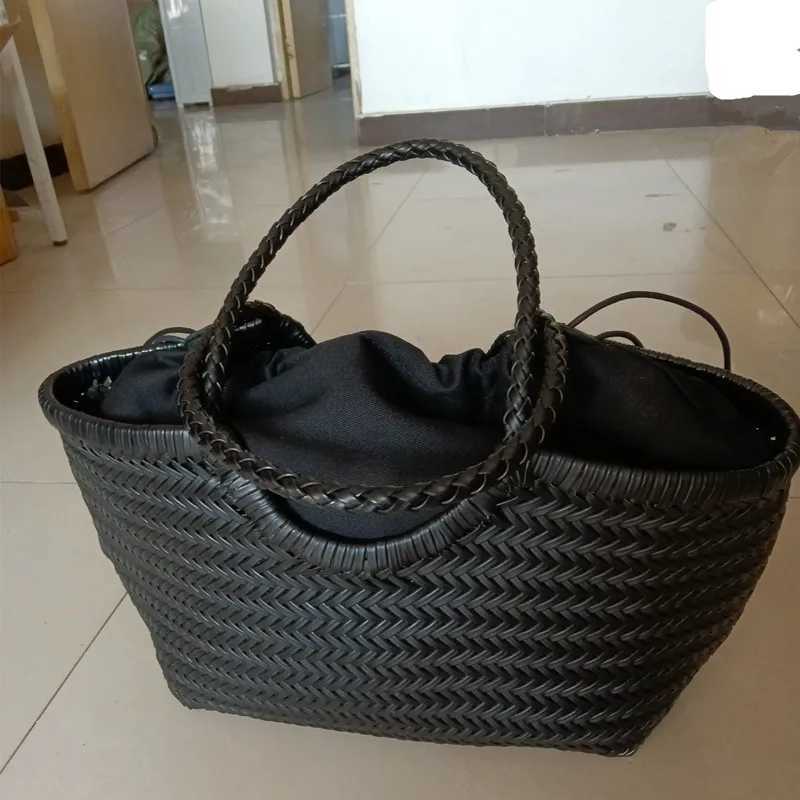 Handbags Womens Genuine Leather Shoulder Bag Luxury Woven Casual Shopping Bag Vintage Basket Tote Large Cowhide Hand Bags Lady Z250219