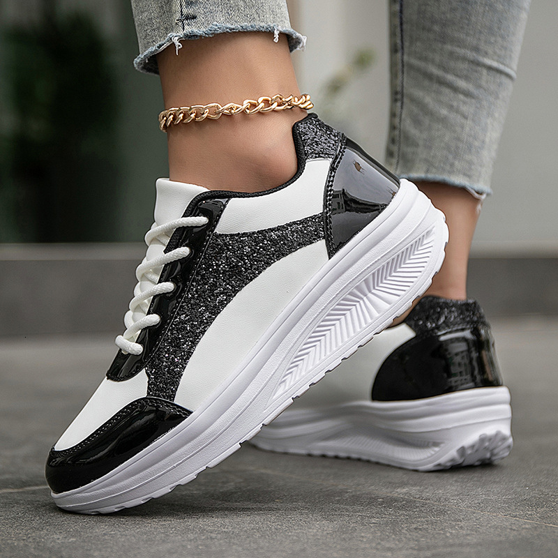 New Plus Size Fashion Style Designer Shoes White Autumn Color Blocked Sequins Personalized Student Flat Bottom Casual Sports Shoes White Shoes
