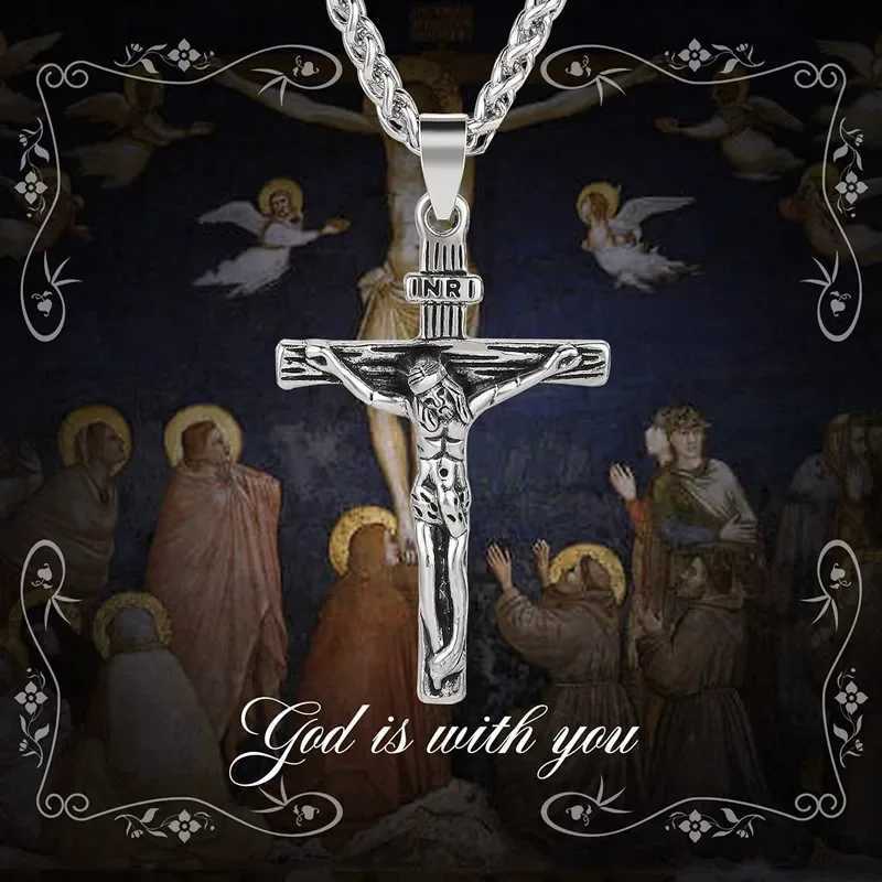 New Religious Jesus Cross Necklace for Men Fashion Gold Color Cross Pendent with Chain Necklace Jewelry Gifts for Men and WomenXJ250219