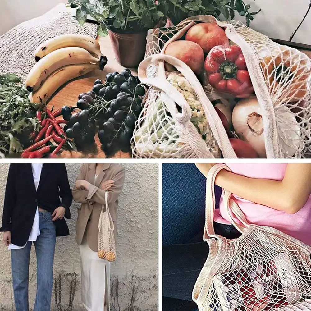 20 Color Reusable Shopping Bags Portable Net Bag Fruit Vegetable Storage Eco-friendly Cotton Foldable Mesh Bag for Shopping Tote Z250219