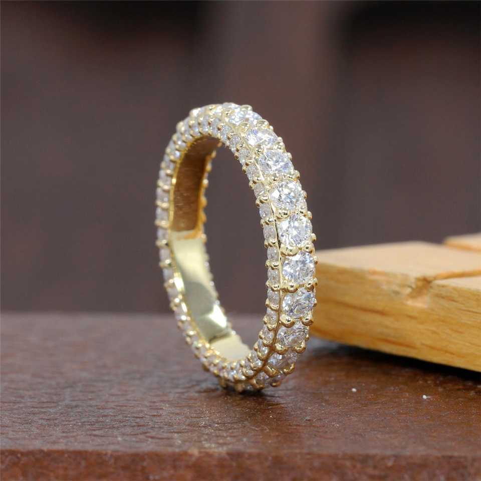 Jewelry 14K Yellow Gold Round Diamond Full Pave Eternity Band HPHT Diamond Band14K Yellow Matching Band Conflict Free HPHT Diamond Ring