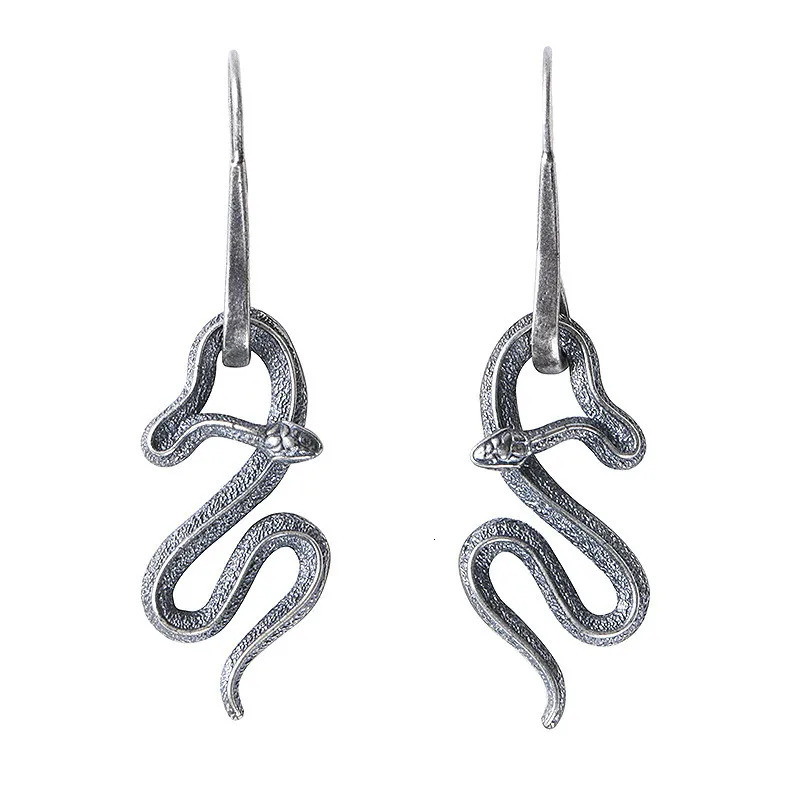 Snake pendant earrings 925 sterling silver Gothic matte pendant earrings for womens fashion punk jewelry Valentines Day gift Thai silver 250220