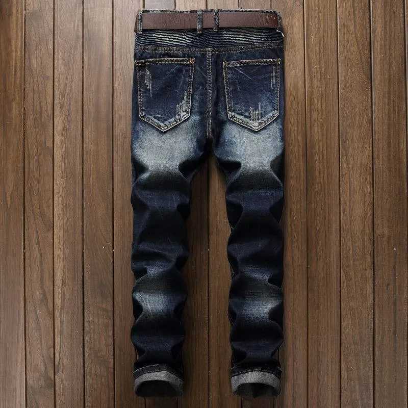 Mens jeans fashionable hip-hop straight pair ultra-thin pair punk cotton motorcycle jeans casual elastic pants X250220