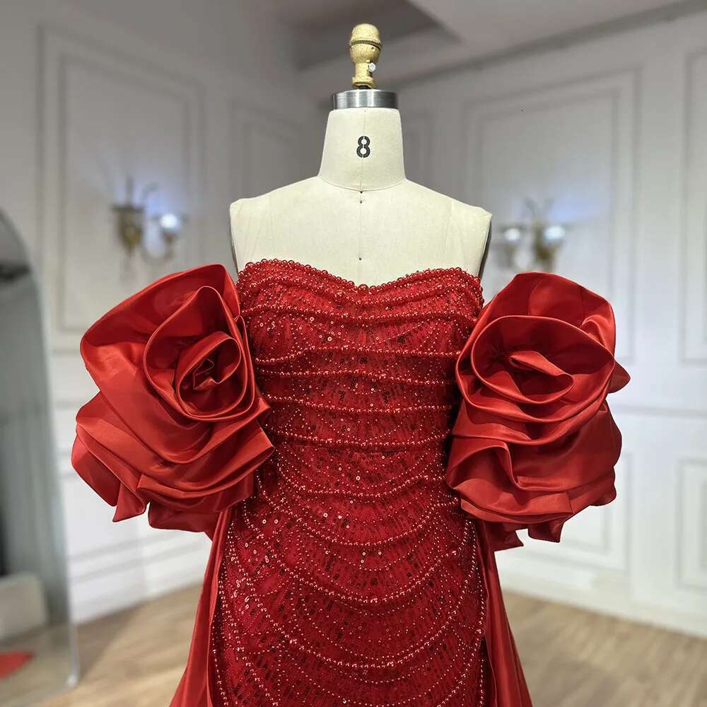Hill Serene Customized Red Long Cape Pearls Beaded Mermaid Evening Dresses Gowns For Formal Ocn BLA A mal