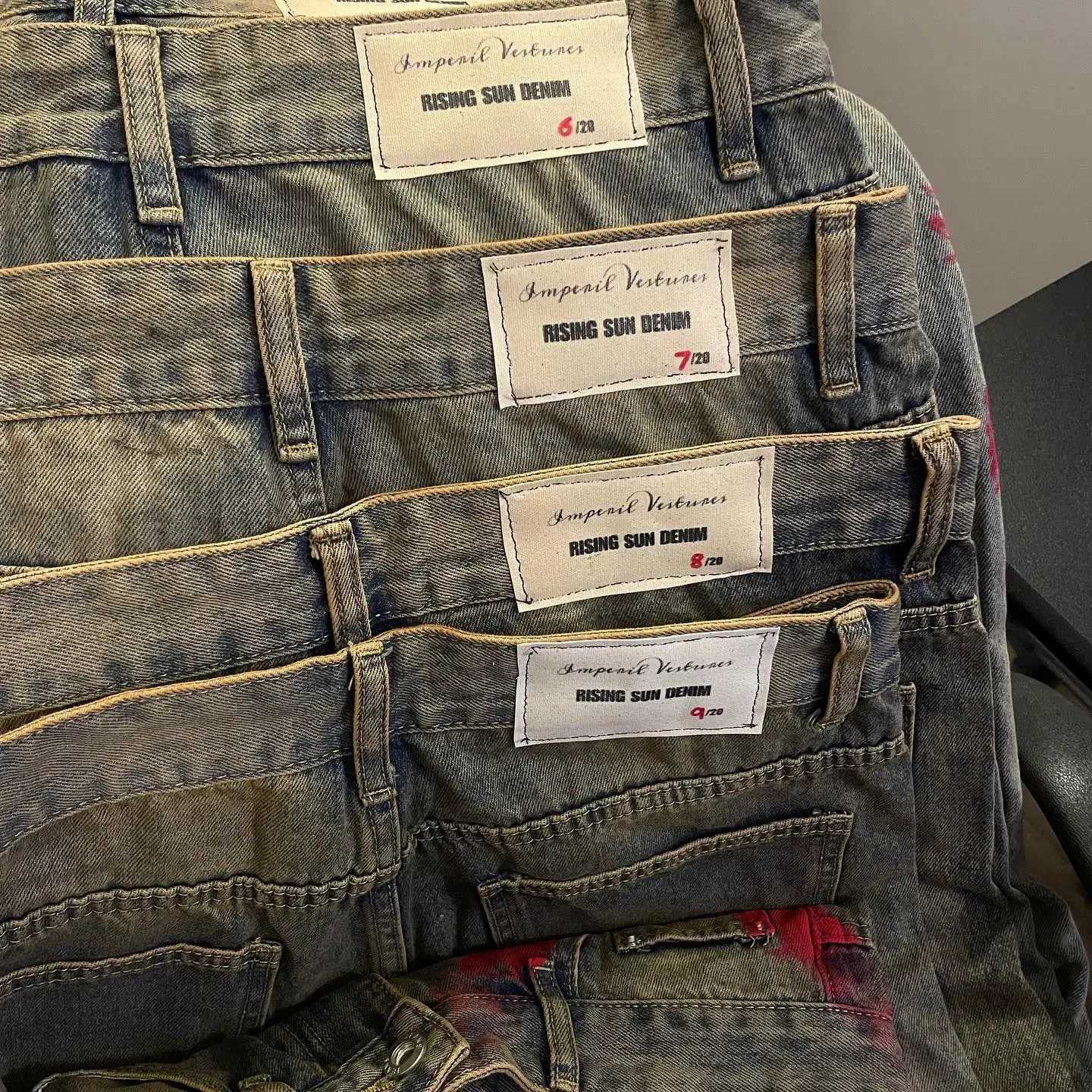 Y2K retro streetwear red print grey washed bag jeans mens Harajuku womens gothic skateboard pants fashionable wide leg pants X250220