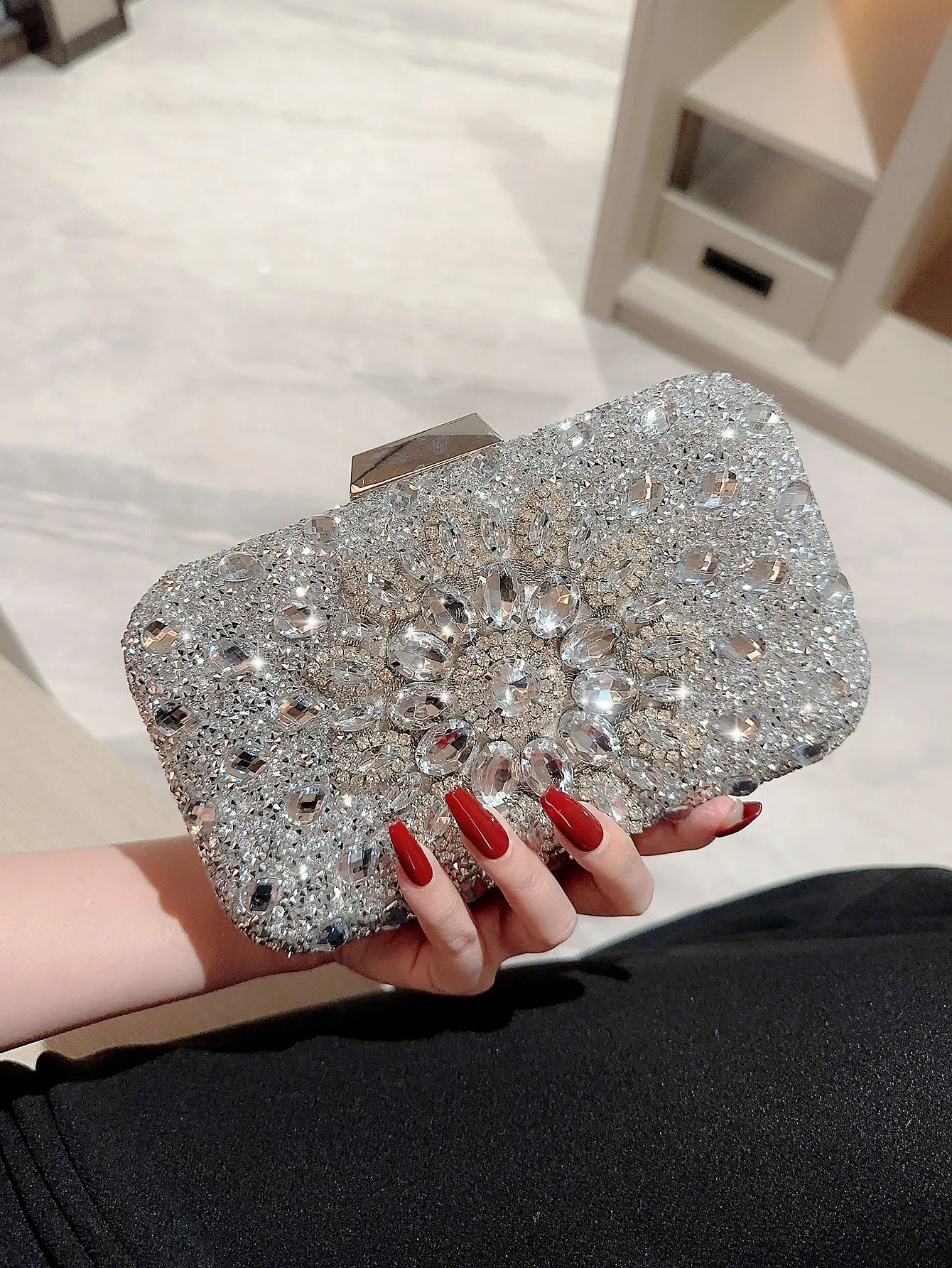 evening bag shiny rhinestone diamond clutch dress chain classy square box for women 250218