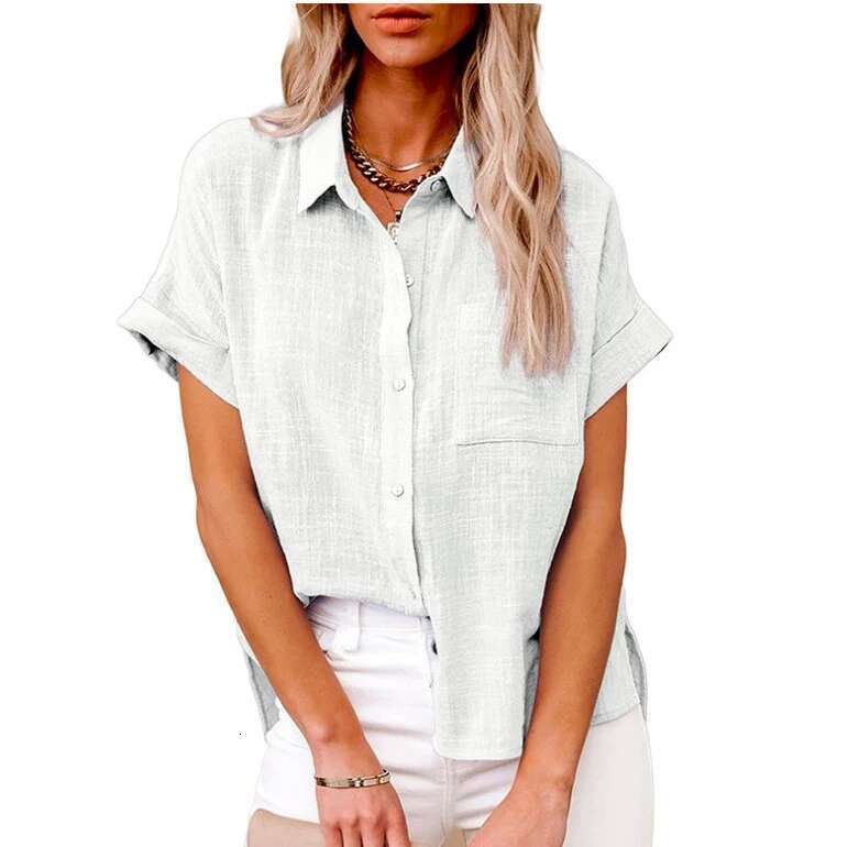 Women Pure Color En Shirt Short Sleeve Casual Loose Fit Blouse Fresh Sweet Style Polyester Fabric Available In Multiple Sizes