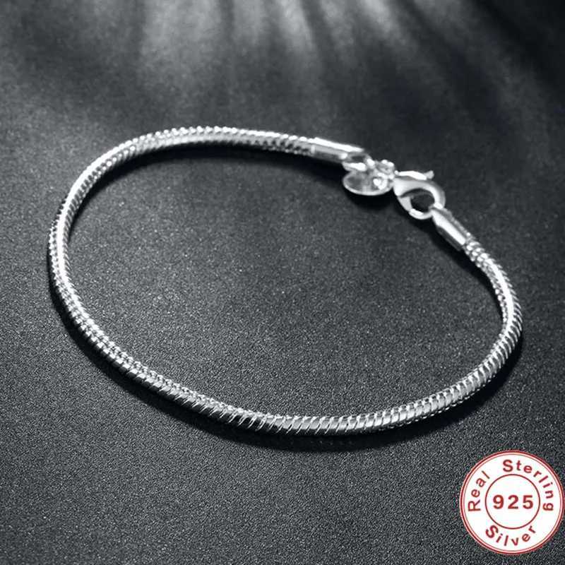 LiHong 925 Sterling Silver 3mm Snake Chain 8 inches Basis Bracelet For Woman Charm Wedding Engagement Fashion Party JewelryXJ250219