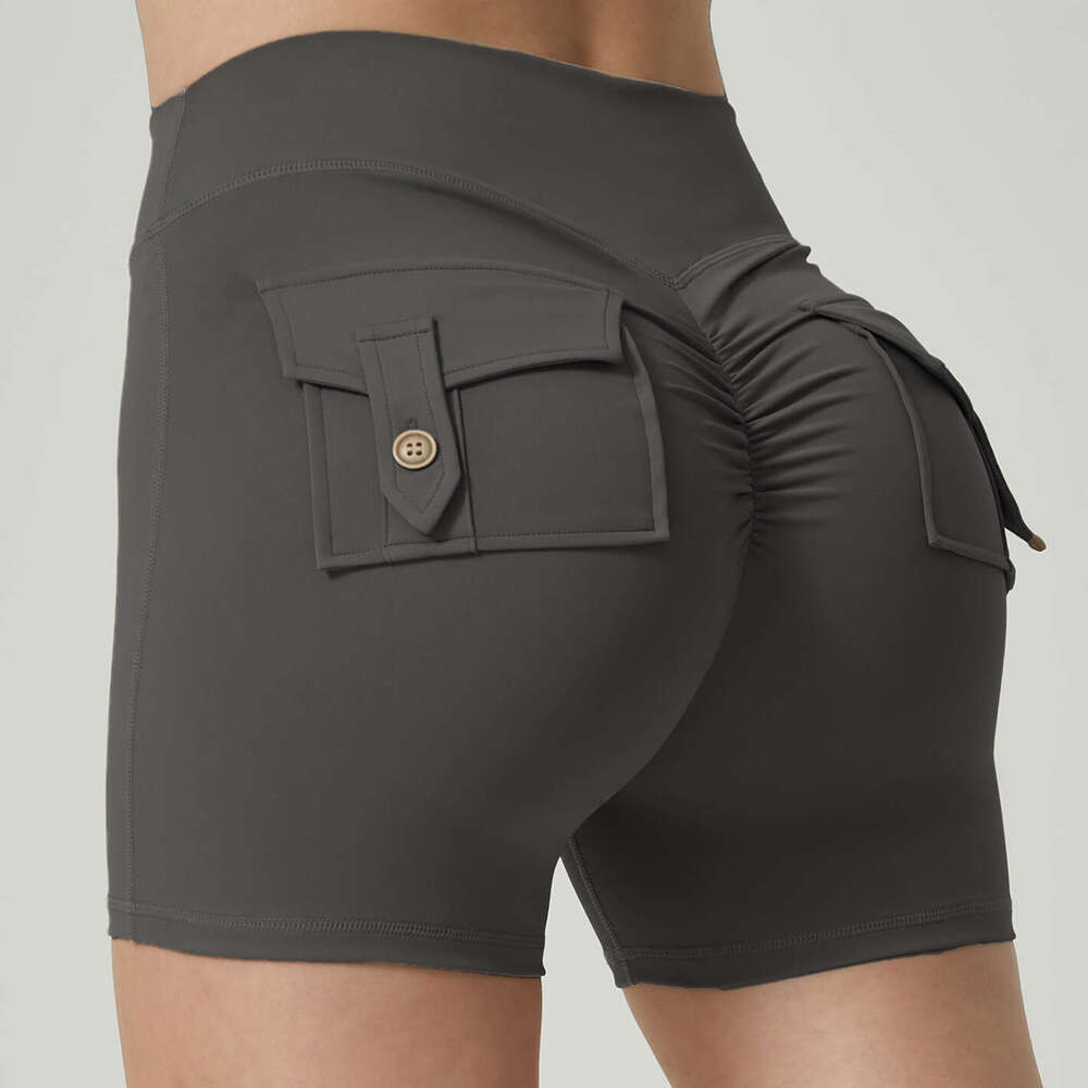 Pocket fiess exercise shorts, yoga pants with no awkward es, lifted peach buttocks, women's high waisted outerwear, 2025 new casual fashion trend