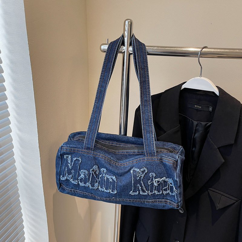 Korean Matinkim Denim Casual Underarm Shoulder Bag, Trendy And Cool, Large Capacity Bowling Tote Bag