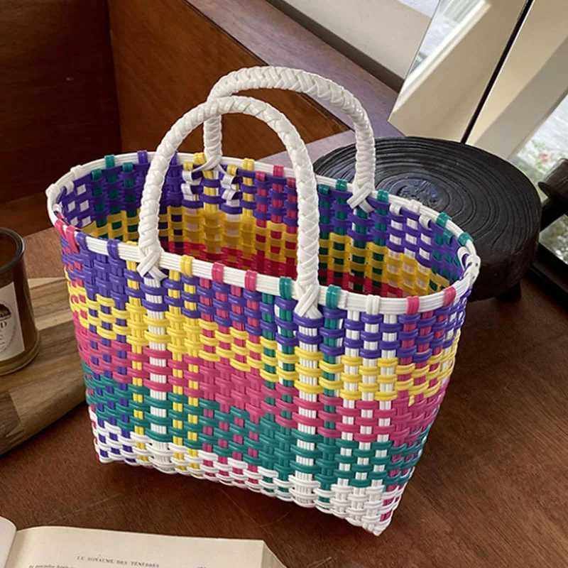 Large Capacity Tote Bag Fashion Vacation Women Bag New Portable Plastic Hand-Woven Bag Summer Beach Bag Z250219