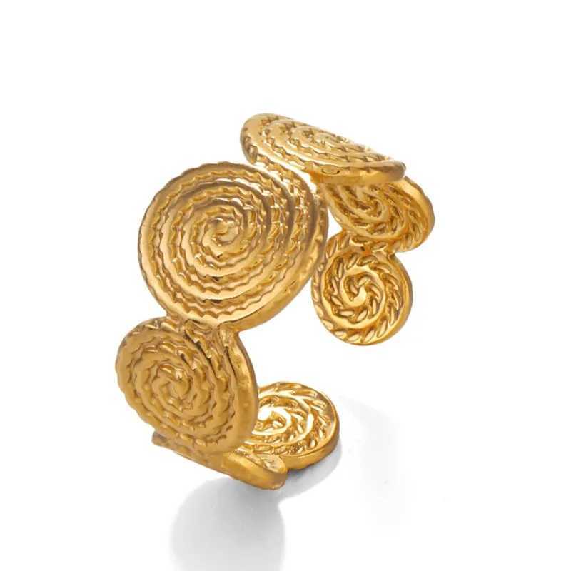 ANENJERY 316L Stainless Steel Tree Layer Splicing Screw Thread Round Open Ring for Wen Niche Retro Ring Party Jewelry X250220