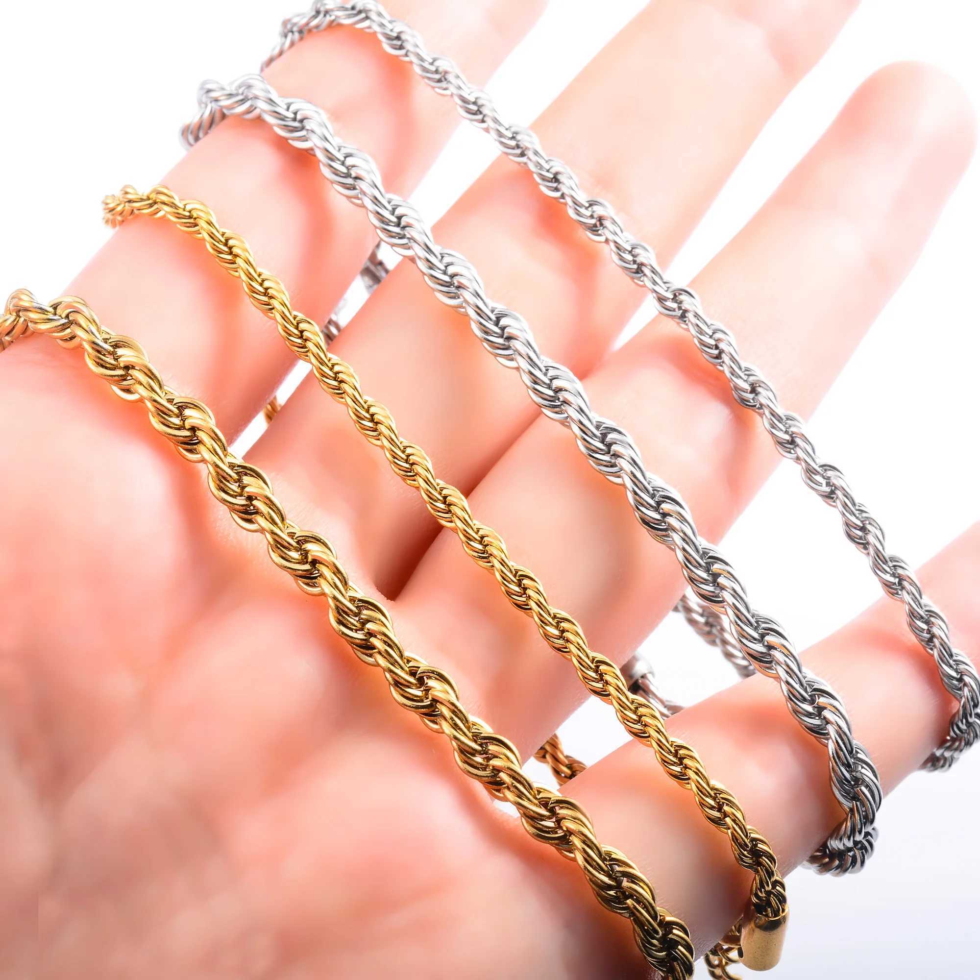 Men Rope Chain Bracelet for Women Stainl Steel Bangle Gold/Silver Color Ankle Anklet Gift Jewelry Accories with ExtensionXJ250219